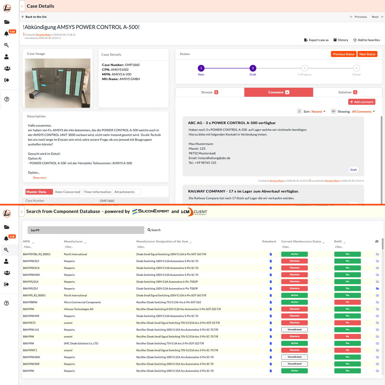 Obsoleszenzmanagement Portal - Modernes Design und SiliconExpert Datenintegration